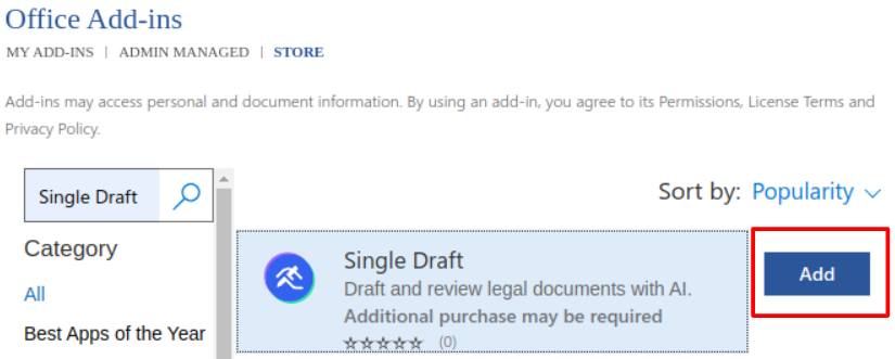 Add Single Draft add-in