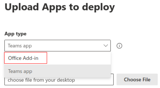 Select Office add-in type